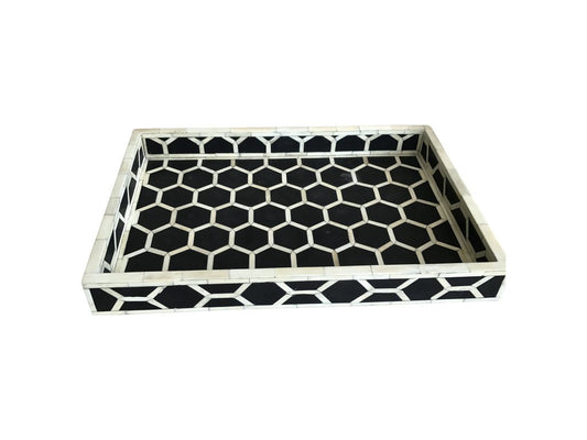 Black Honeycomb Pattern Bone Inlay Tray