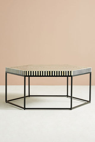 Bone Inlay Hexagonal Stripe Center Table Black