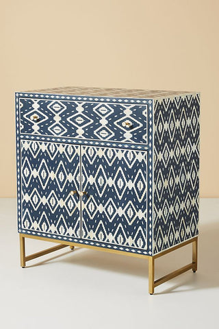 Ikat Bone Inlay Entryway Cabinet Blue
