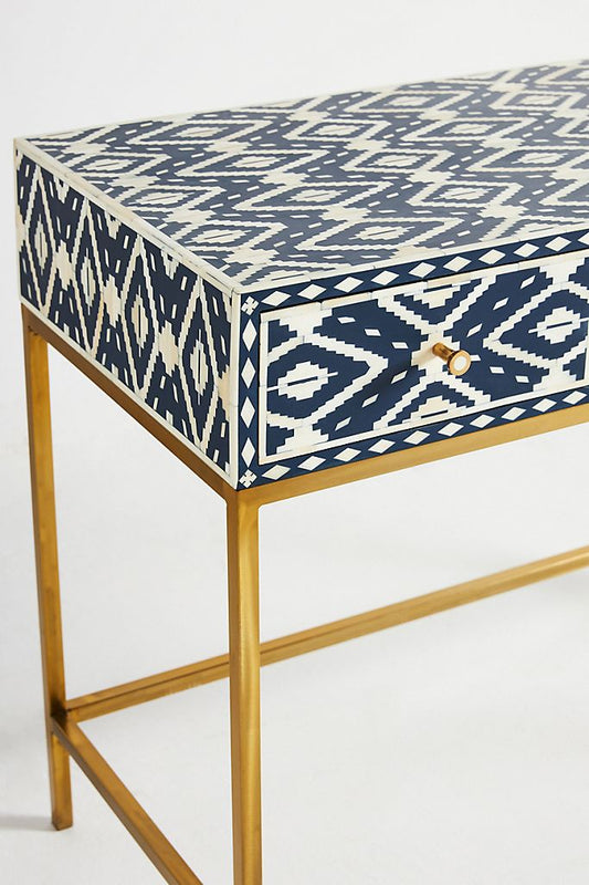 Ikat Bone Inlay Vanity Table Blue