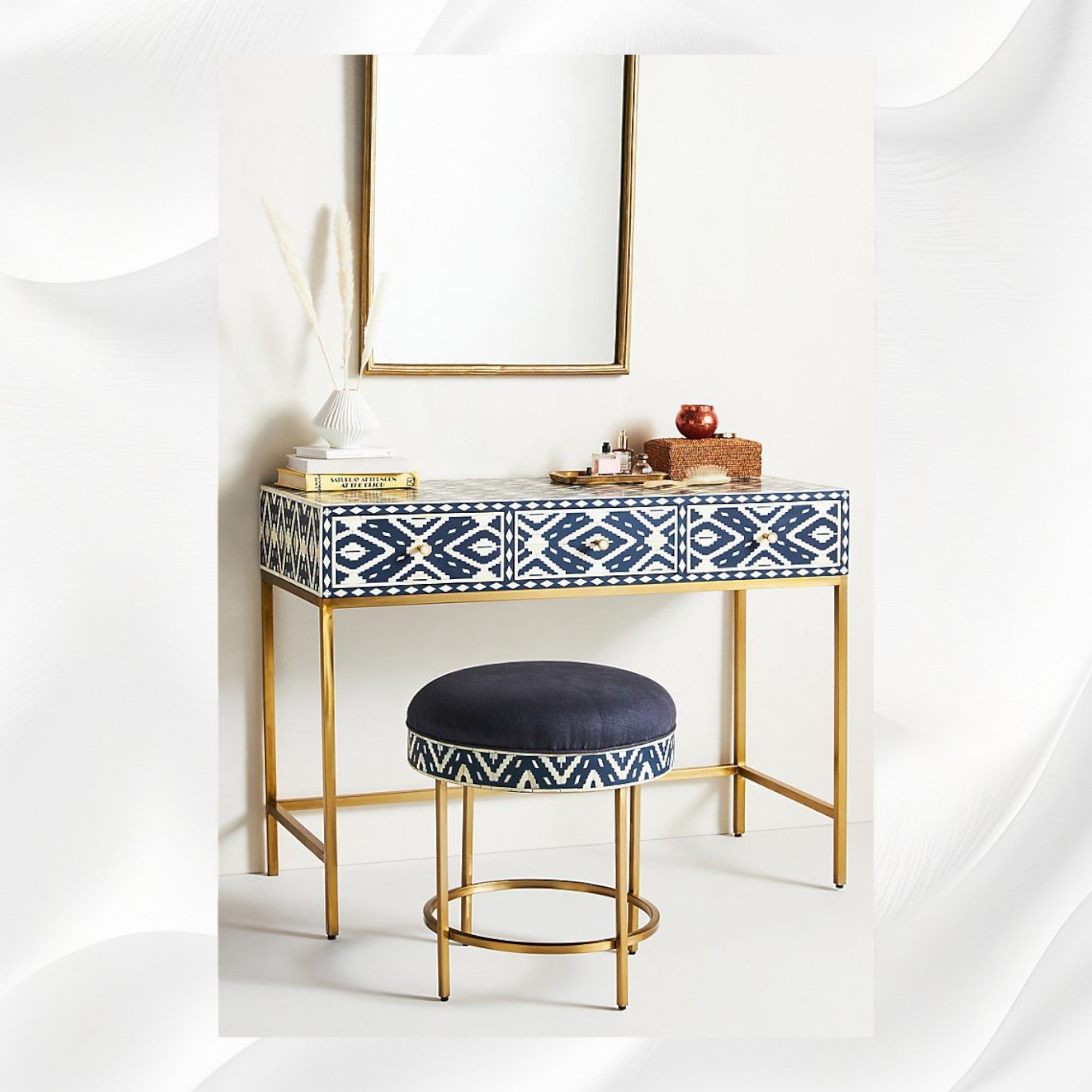 Ikat Bone Inlay Vanity Set Blue