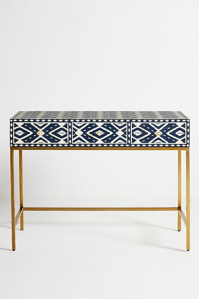 Ikat Bone Inlay Vanity Table Blue