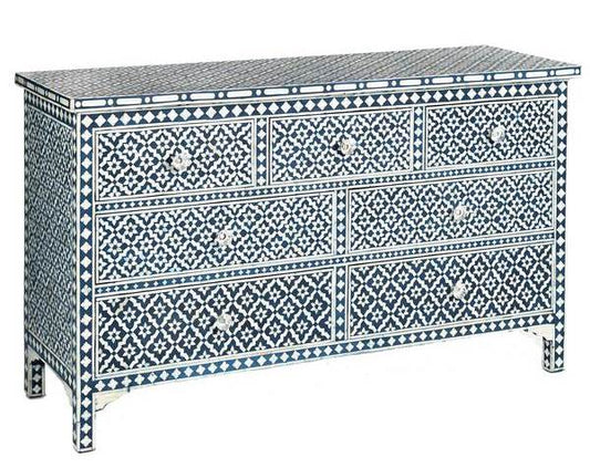 Indigo Blue Bone Inlay Arctic Chest Of 7 Drawers