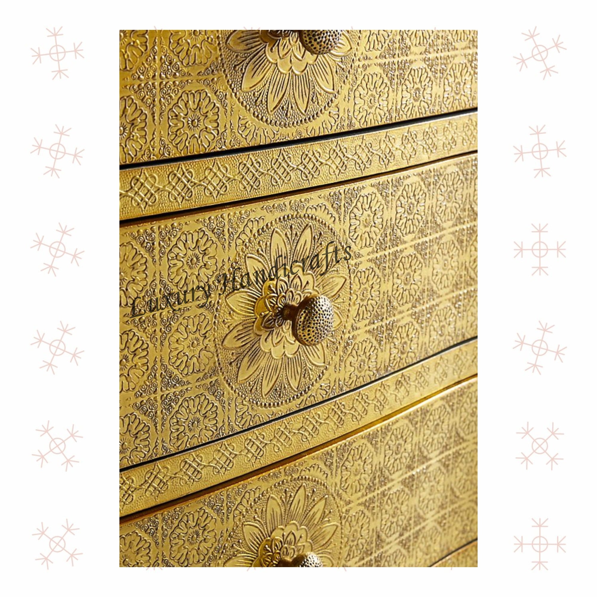 Jaden Antique Brass Embossed 3 Drawer Bedside 4