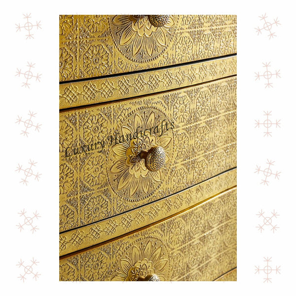 Jaden Antique Brass Embossed 3 Drawer Bedside 4