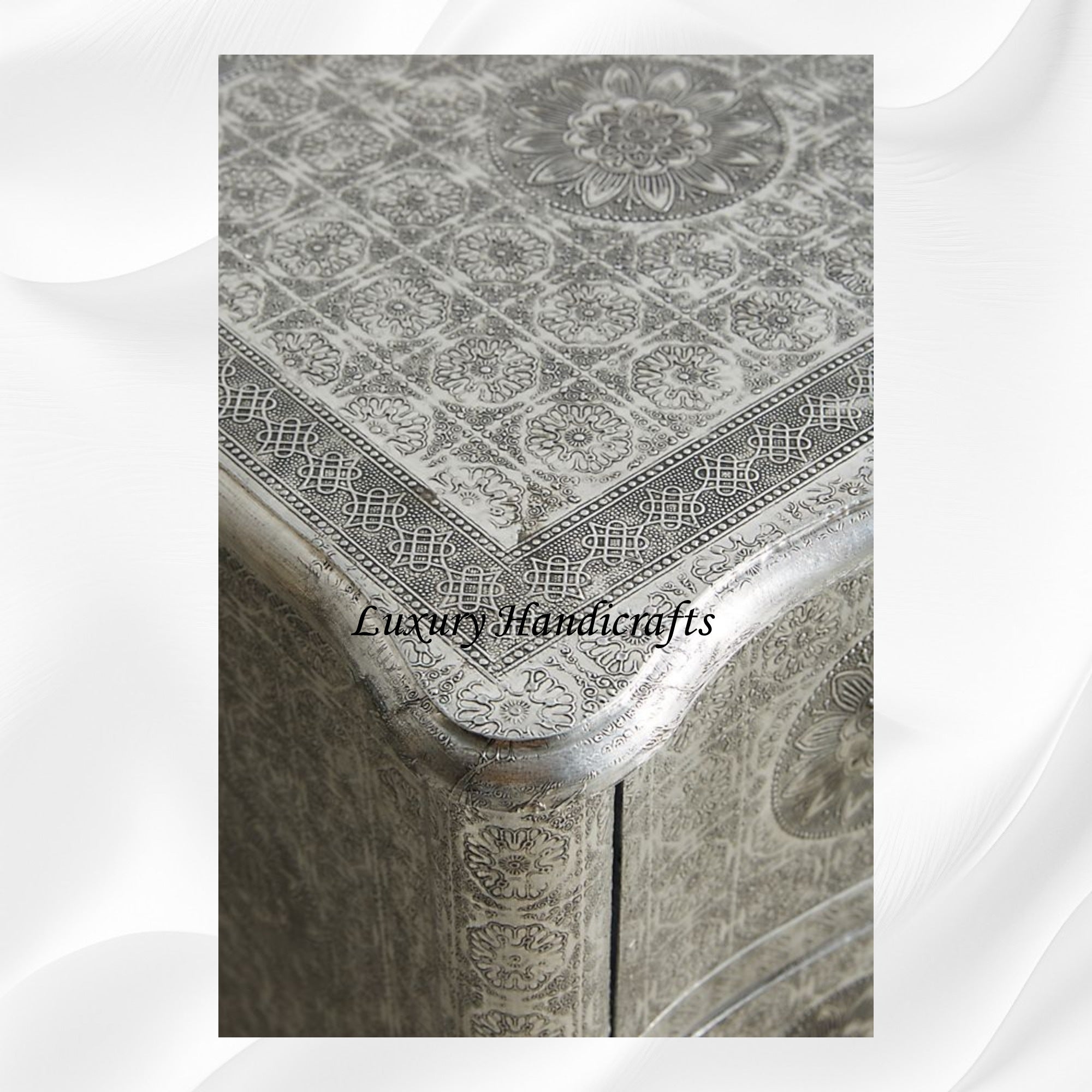 Jaden Antique White Metal Embossed 2 Drawer Chest 3
