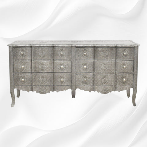 Jaden Antique Silver Metal Embossed 6 Drawer Chest 8