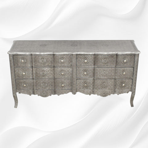 Jaden Antique Silver Metal Embossed 6 Drawer Chest 5