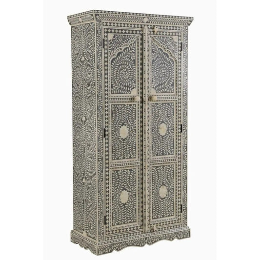 Jharokha Bone Inlay Floral Almirah Grey