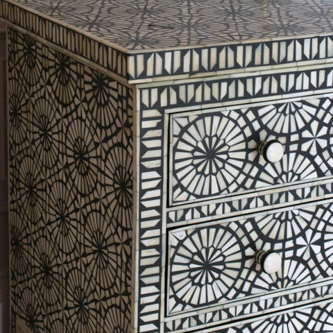 Kaleidoscope Bone Inlay Chest of 3 Drawers Black 2