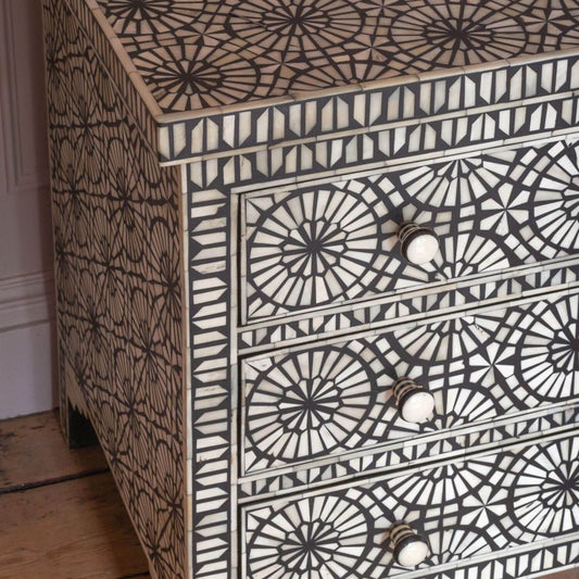 Kaleidoscope Bone Inlay Chest of 4 Drawers Black 1