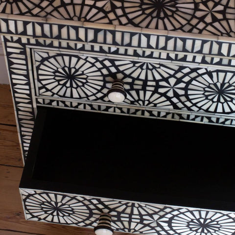 Kaleidoscope Bone Inlay Chest of 3 Drawers Black 4