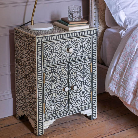 Kaleidoscope Bone Inlay Nightstand Black