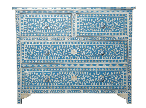 Mother Of Pearl Inlay Floral Chest Of Four Drawers Turquoise