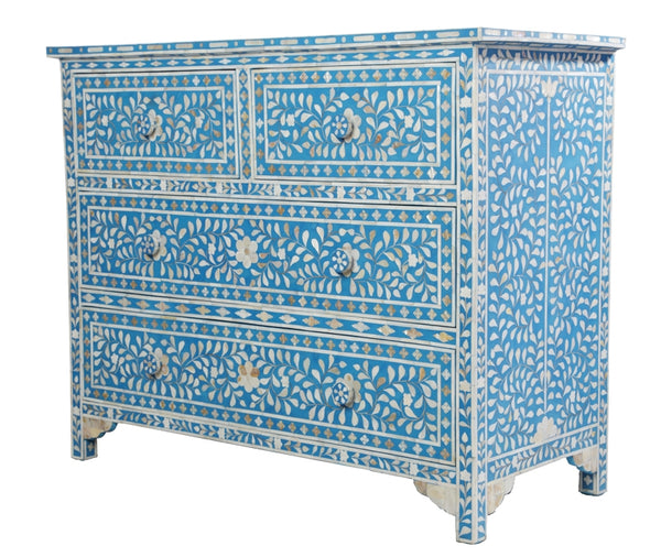 Mother Of Pearl Inlay Floral Chest Of Four Drawers Turquoise