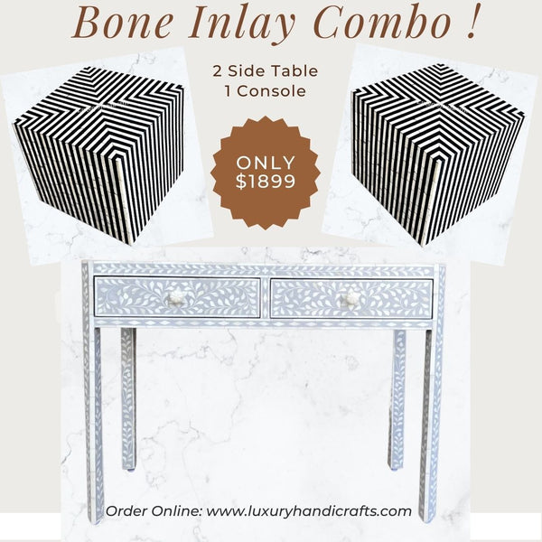 FUSION Bone Inlay Console and Side Table Combo