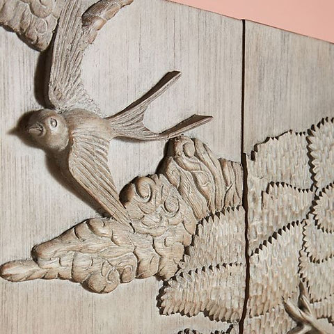 Handcarved Land and Sky Bar Cabinet