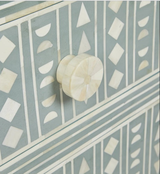 Bone Inlay Chest of 4 Drawers Tribal Design Dull Lime