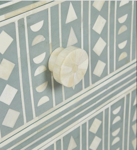 Bone Inlay Chest of 4 Drawers Tribal Design Dull Lime