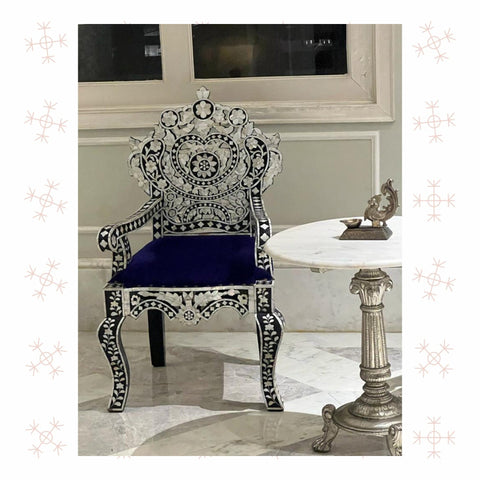 Lucy MOP Inlaid Carved Chair Black