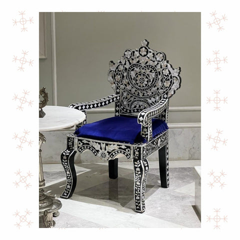 Lucy MOP Inlaid Carved Chair Black