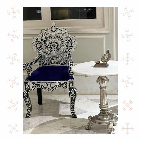 Lucy MOP Inlaid Carved Chair Black
