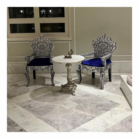Lucy MOP Inlaid Carved Chair Black