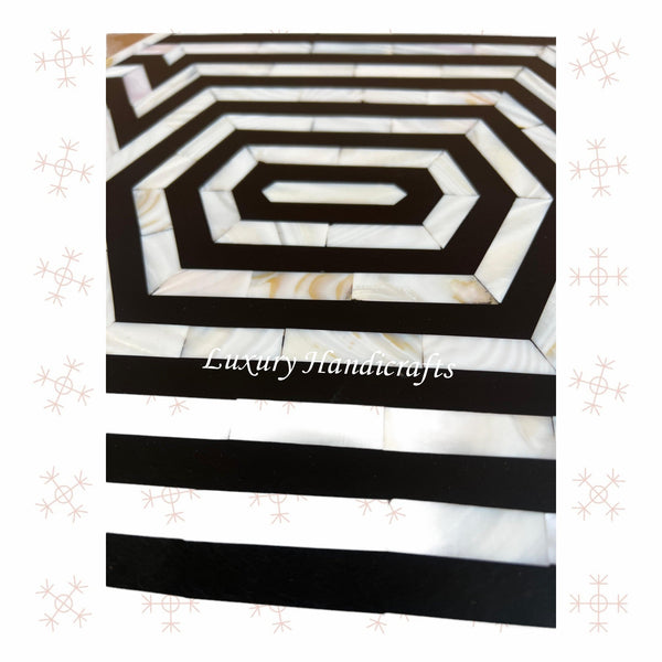 MOP Inlay Hexagonal Stripe Side Table Black