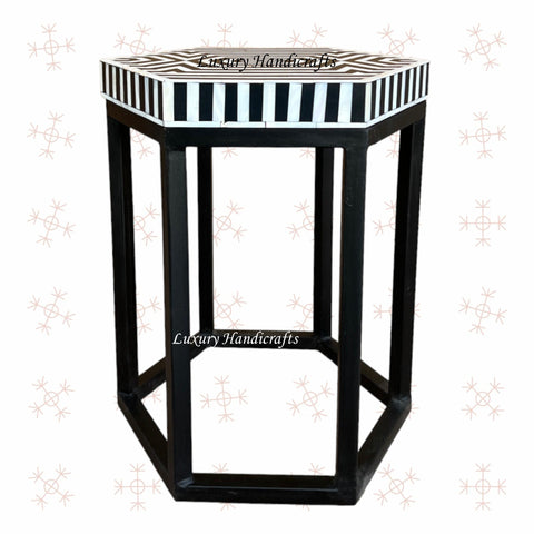 MOP Inlay Hexagonal Stripe Side Table Black