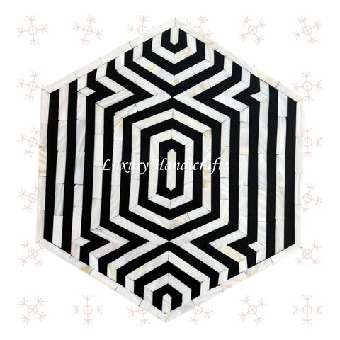 MOP Inlay Hexagonal Stripe Side Table Black