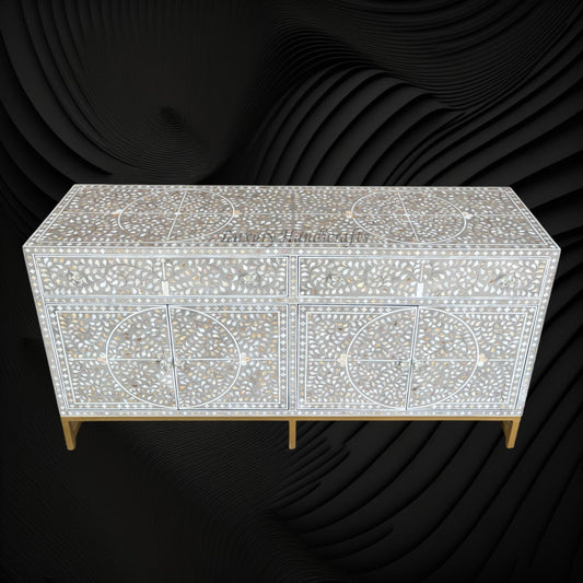 MOP Inlay Scroll Vine Buffet Grey