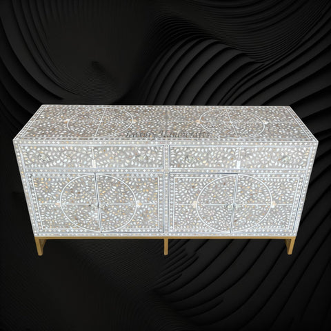MOP Inlay Scroll Vine Buffet Grey