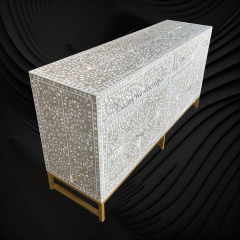 MOP Inlay Scroll Vine Buffet Grey