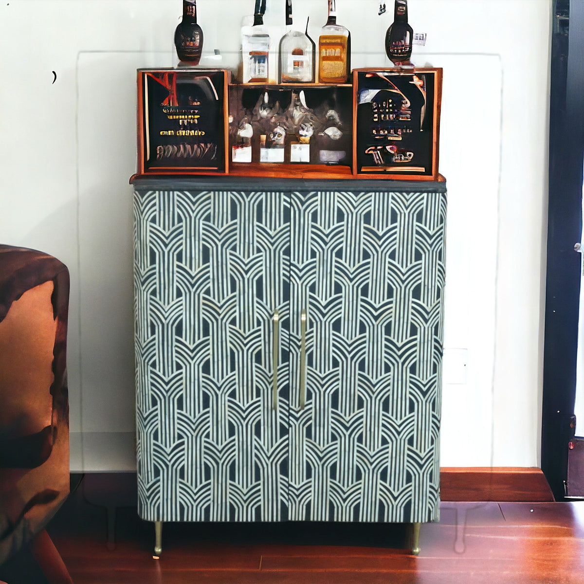 Midtown Bone Inlay Bar Cabinet Black
