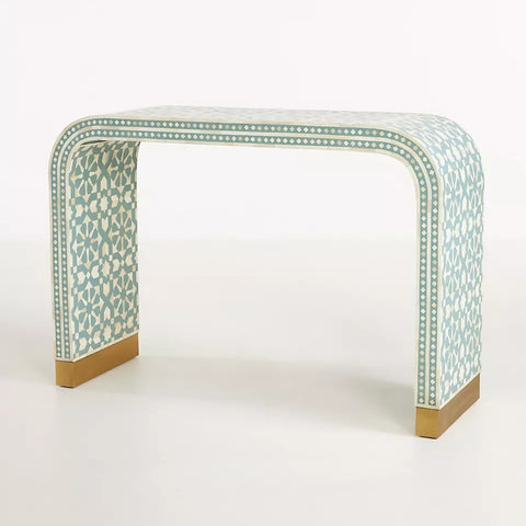 Moroccan Inlay Waterfall Console Table Green