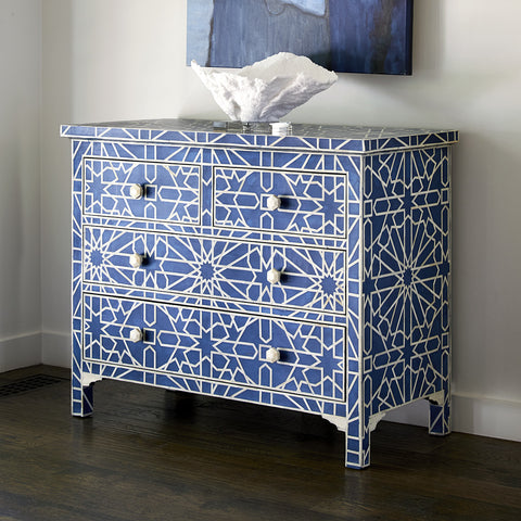 Marrakeesh Bone Inlay Chest Of 4 Drawers Blue