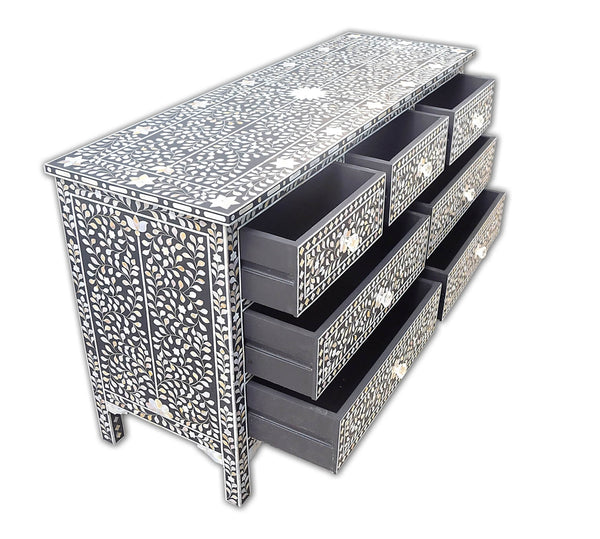 Black Mother Of Pearl Inlay Chest Of 7 Drawers Large