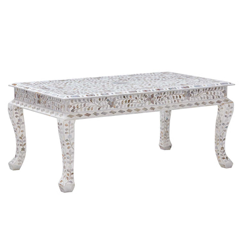 Mother Of Pearl Inlay Floral Coffee Table White