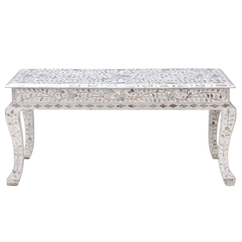 Mother Of Pearl Inlay Floral Coffee Table White