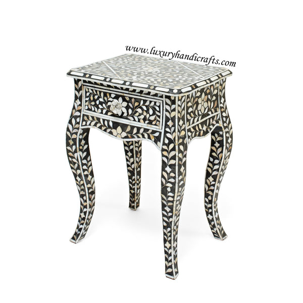 Mother Of Pearl Curved Long Leg Side Table Black