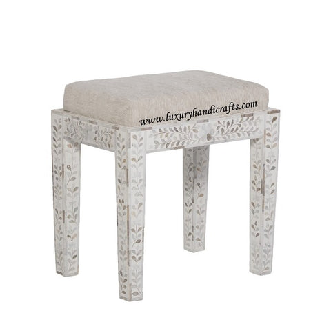 Mother Of Pearl Inlay Floral Stool White