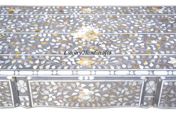 Mother Of Pearl Inlaid Long Curved Leg Desk Grey
