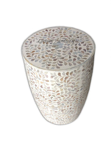 White Mother Of Pearl Drum Floral Side Table