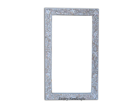 Grey Mother Of Pearl Floral Rectangle Mirror