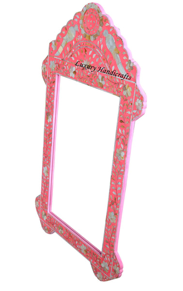 Pink Mother Of Pearl Inlaid Parrot Mirror
