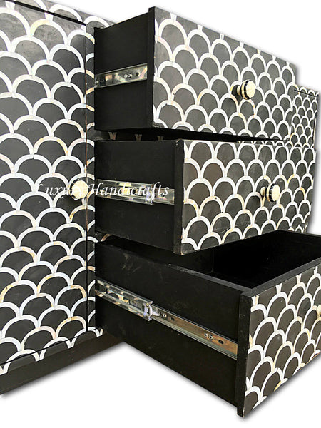 Mother Of Pearl Inlay 2 Door 3 Drawer Fish Scale Buffet Black