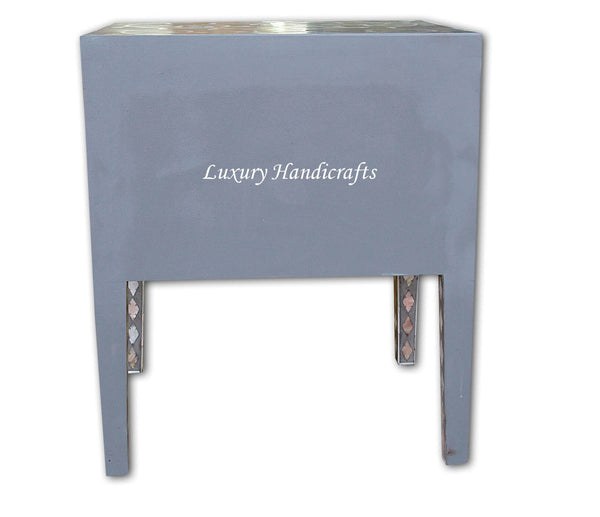 Mother Of Pearl Inlay Bedside 2 Drawer Lotus Design Grey