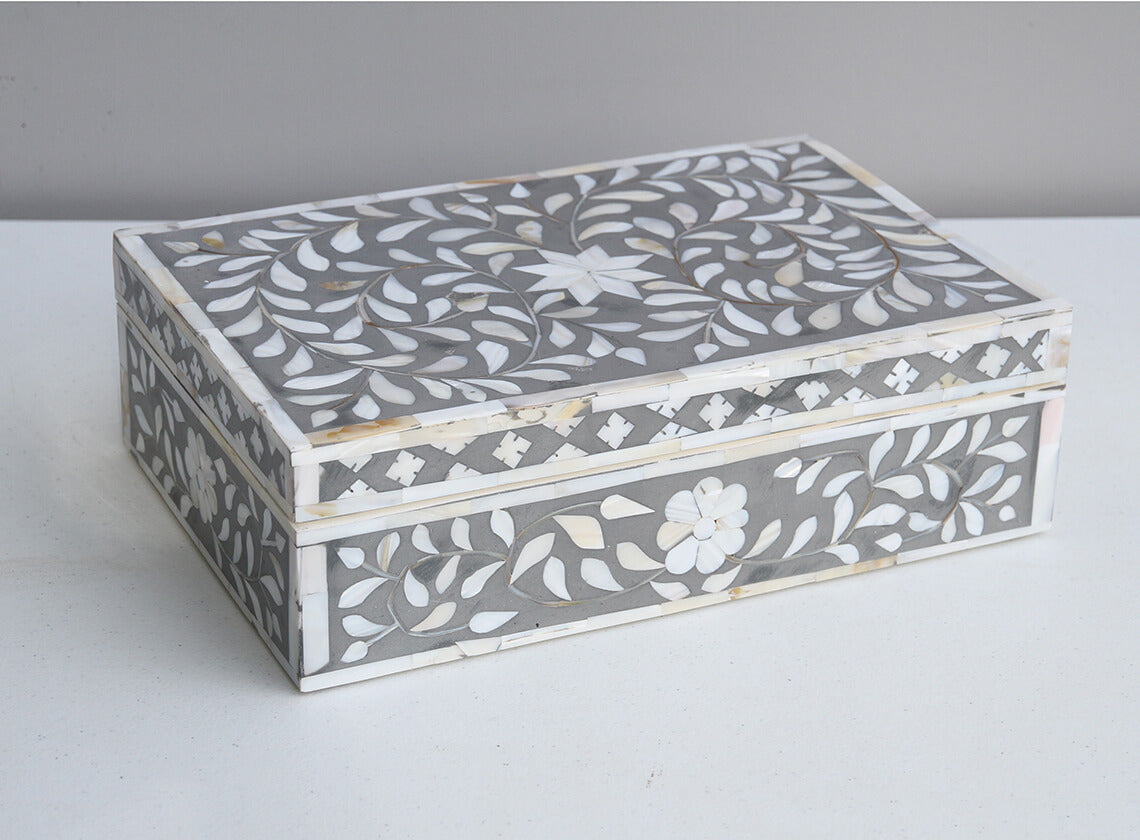 Mother Of Pearl Inlay Floral Box Grey