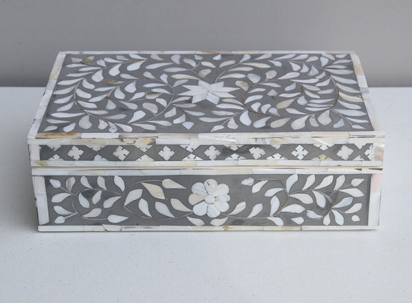 Mother Of Pearl Inlay Floral Box Grey