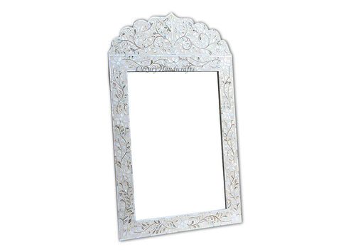 Mother Of Pearl Inlay Floral Crested Mirror Ivory